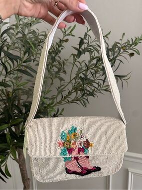 Sol and Mer Cream Beaded Bag With Floral Cowgirl boots